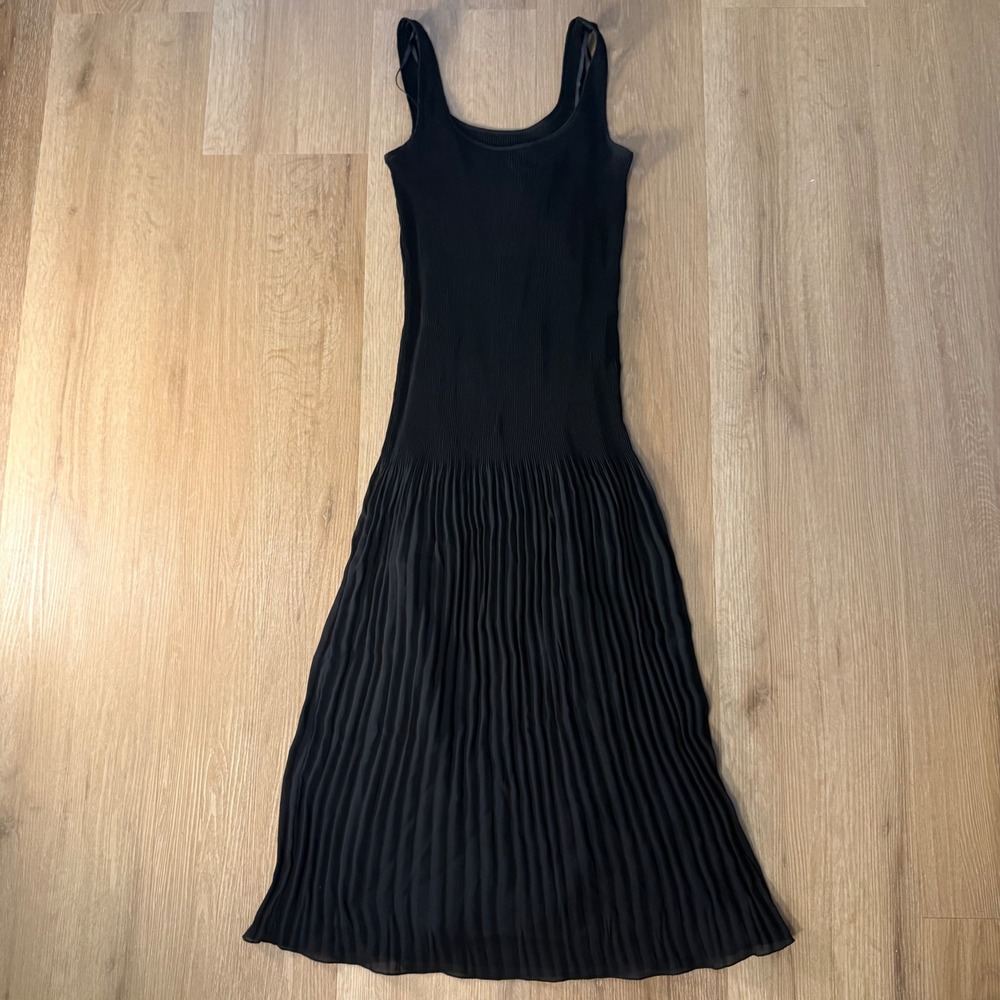 Vivienne Tam Black Sheer Pleated Maxi Dress Sleeveless Y2K Grunge Minimalist 1